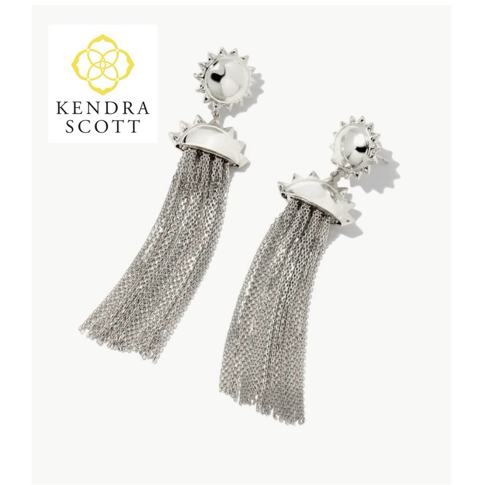 KENDRA SCOTT Sienna Sun Statement Earrings in Rhodium Silver Chain Fringe NWT